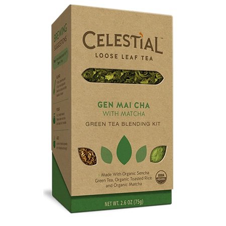 Celestial Loose Leaf Tea Gen Mai Cha with Matcha Green Tea Blending Kit