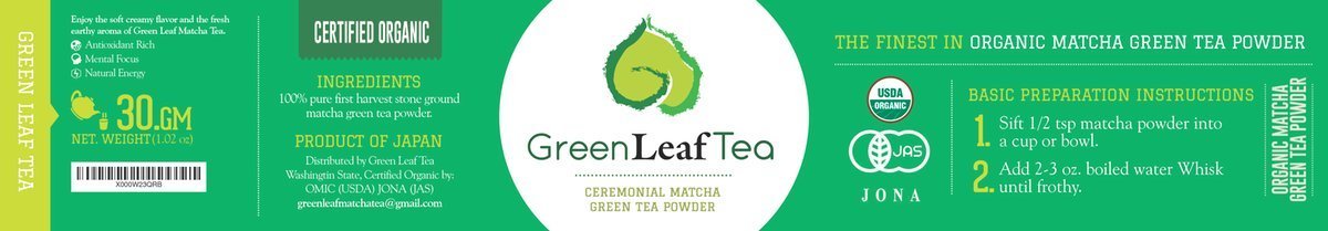 Green Leaf Tea Organic Ceremonial Matcha Green Tea Powder 30g