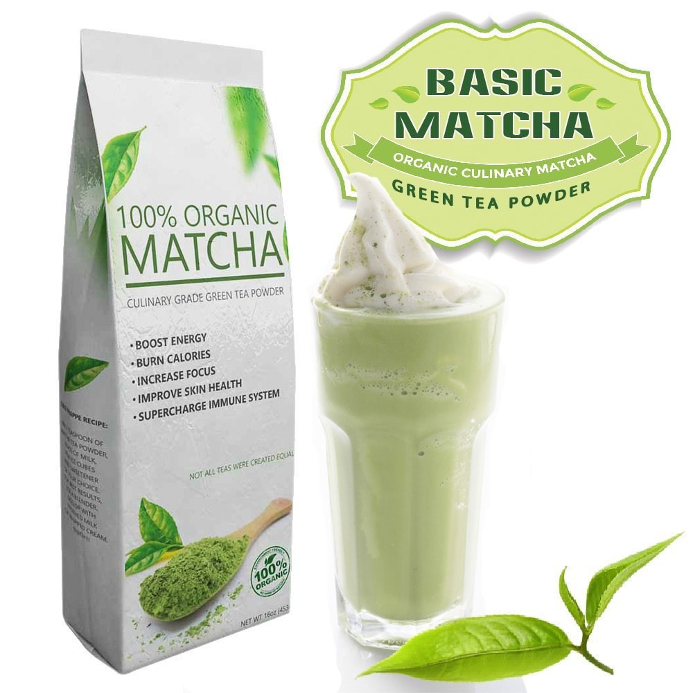 Basic Matcha (16oz) – USDA Pure Organic – All Natural – Culinary Grade ––Perfect for Lattes and Frappes