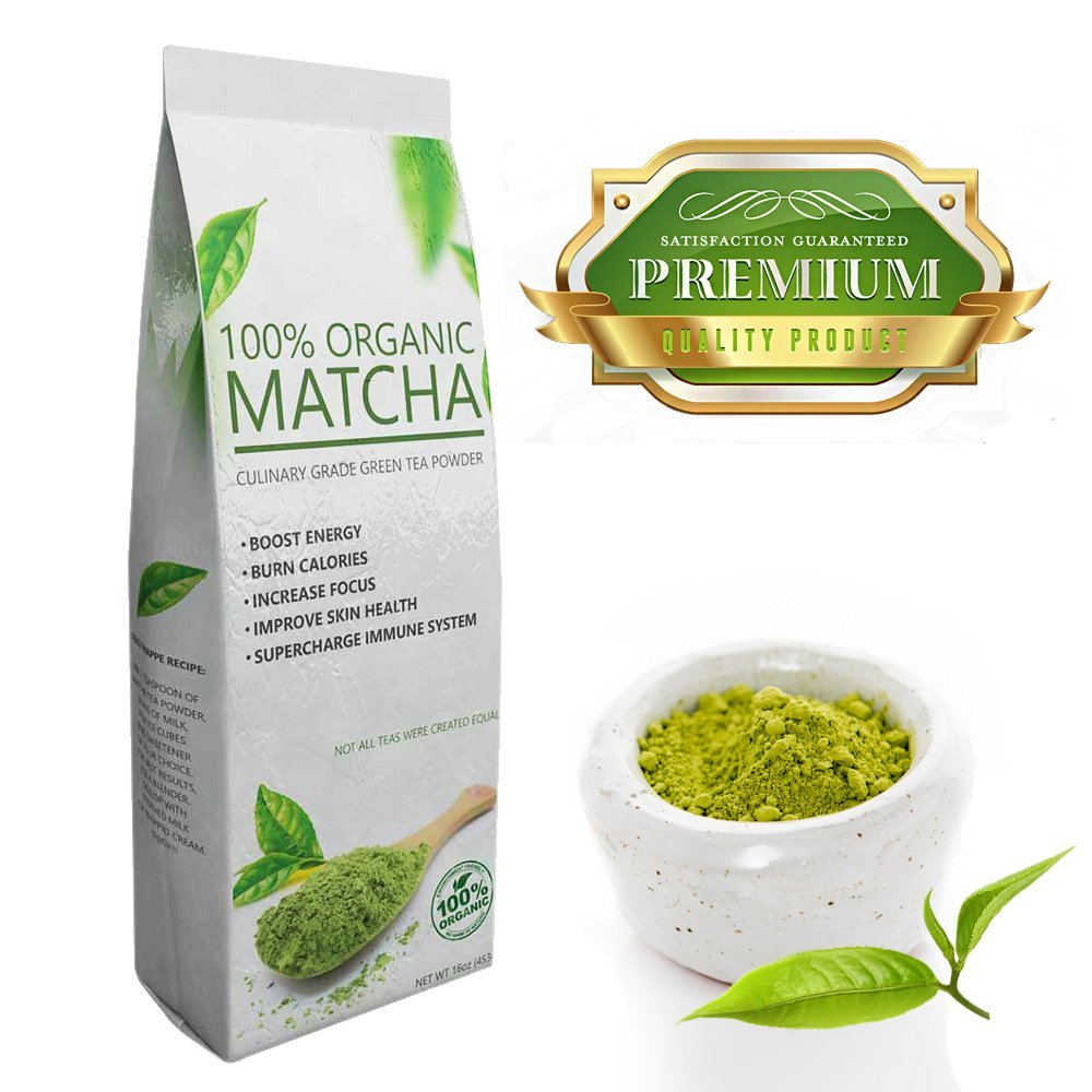Deluxe Matcha (16oz) - Premium Quality Green Tea Powder - 100% Organic - Perfect for Beverages