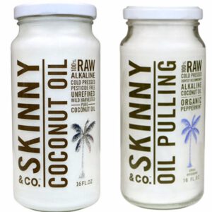 Skinny & Co. Coconut Oil 16 Oz Regular and Peppermint Oil Pulling Jar Set