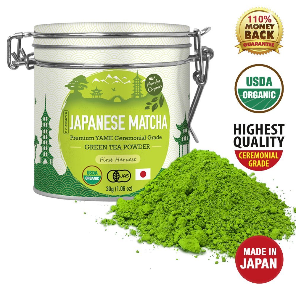 Premium Japanese Matcha Green Tea Powder - 1st Harvest Ceremonial HIGHEST Grade - USDA & JAS Organic - From Japan 30g Tin [1.06oz] - Perfect for Starbucks Latte