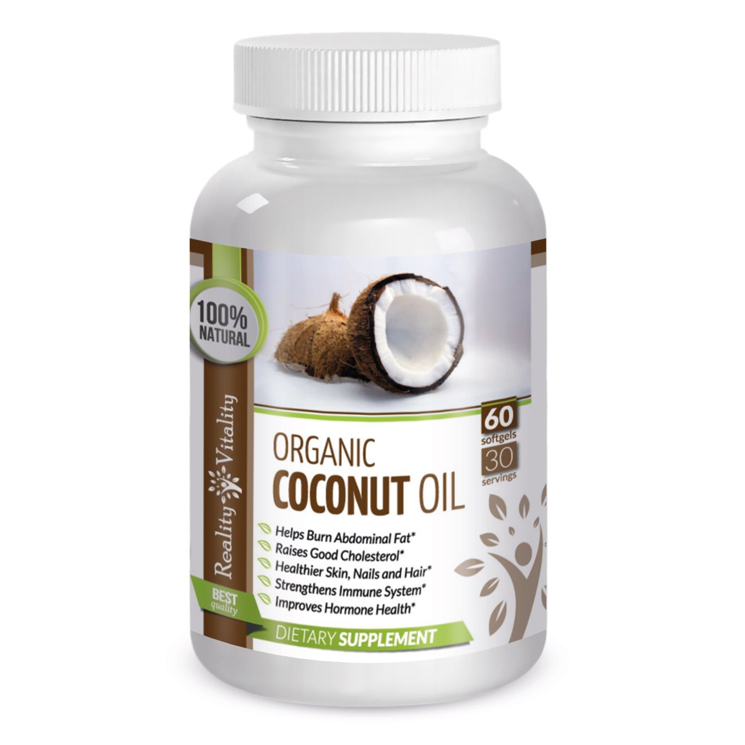 Reality Vitality Organic Virgin Coconut Oil 1000mg Softgels 30 Day Supply