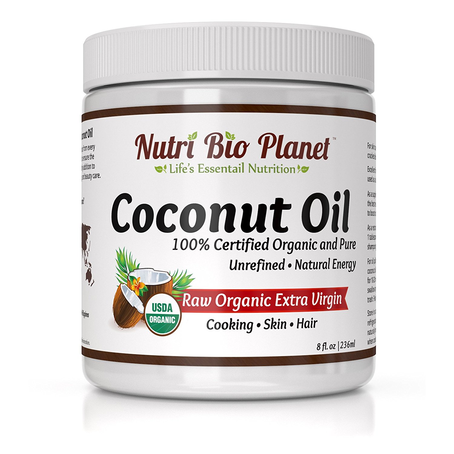 Raw 100% Organic Extra Virgin Coconut Oil (8 Ounces)