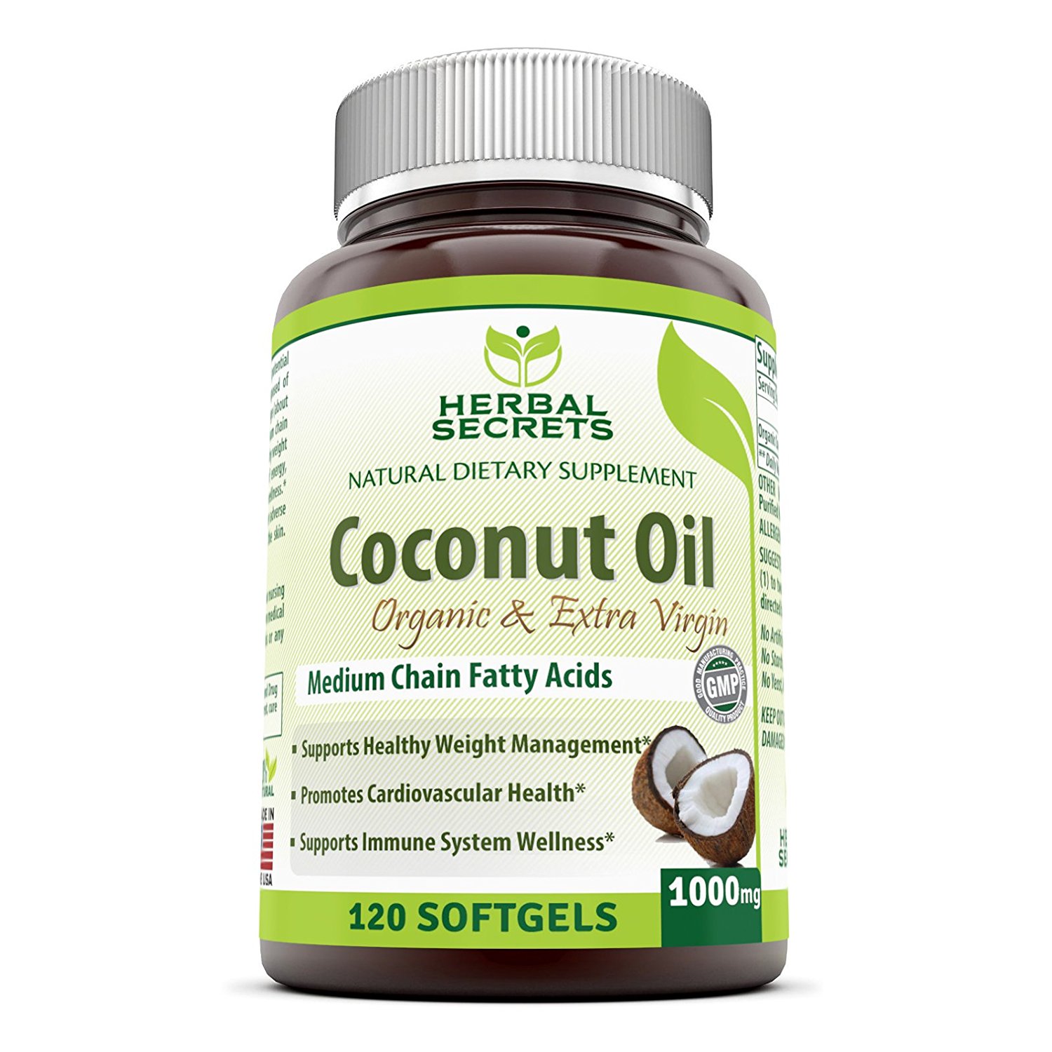 Herbal Secrets Organic & Extra Virgin Coconut Oil 1000 Mg 120 Softgels
