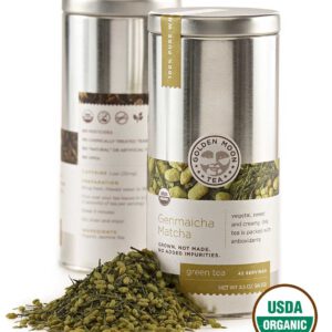 Golden Moon Tea - Genmaicha Matcha Tea - Organic - Loose Leaf - Non GMO - 3.5oz Tin - 42 Servings