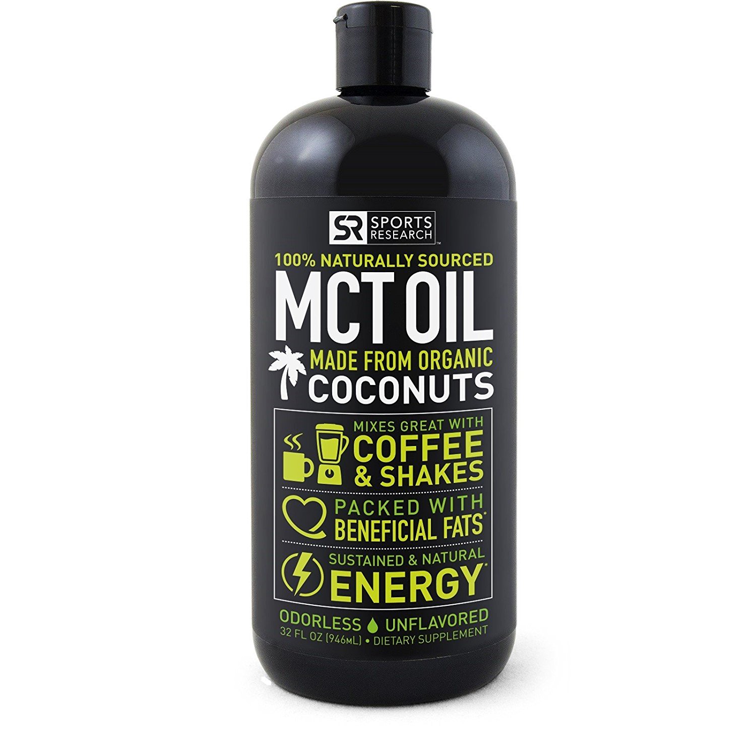 Premium MCT Oil derived only from Organic Coconuts - 32oz BPA free bottle | The only MCT oil certified Paleo Safe and registered by the Vegan Society. Non-GMO and Gluten Free.