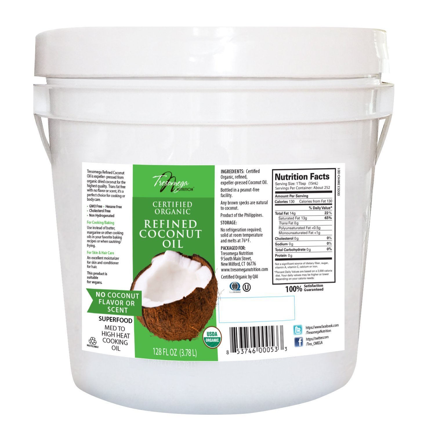 Tresomega Nutrition Organic Refined Coconut Oil