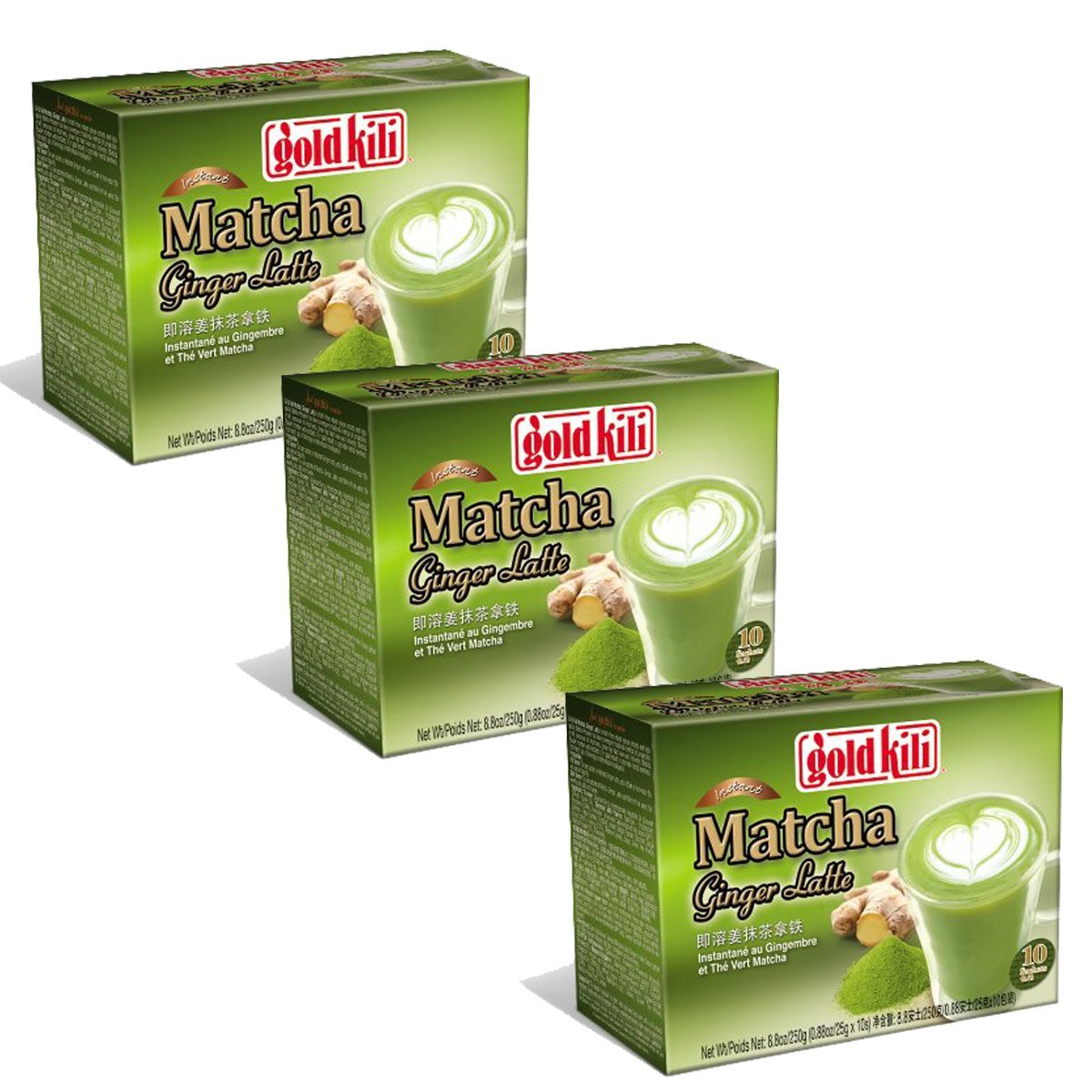 Gold Kili Instant Matcha Green Tea Ginger Latte (Pack of 3) 30 Packets