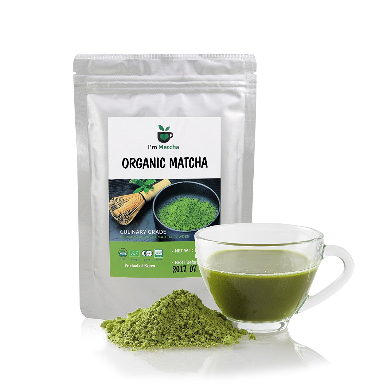 USDA Certified Organic Green Tea Powder from Korean Brand I'm Matcha - Fat Burner & Diet Supplement & Antioxidants - Natural Detox - Latte