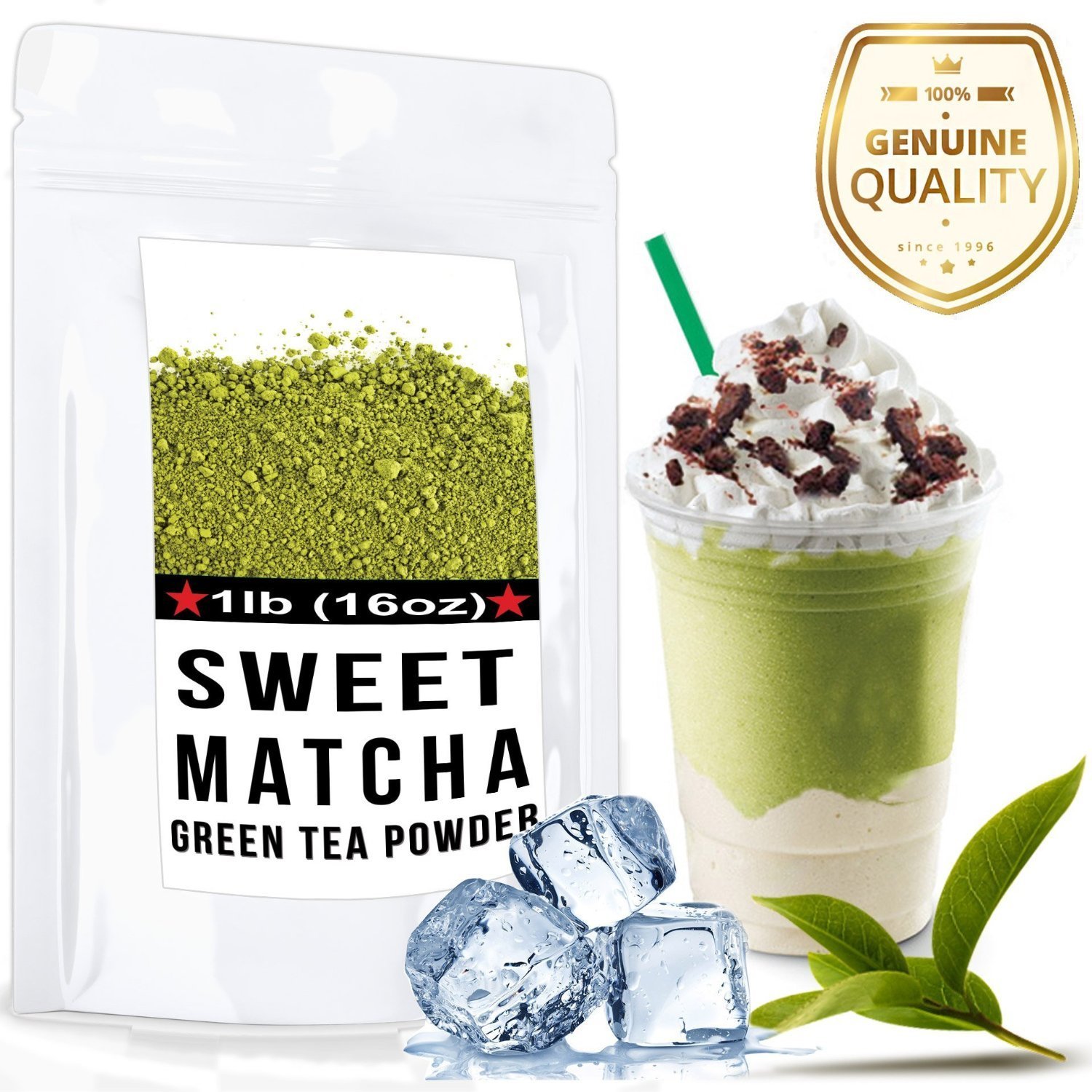 Sweet Matcha (16oz) High Quality Green Tea Powder Mix- Made with 100% Organic Matcha - Perfect for Making Green Tea Latte or Frappe - 30 Servings