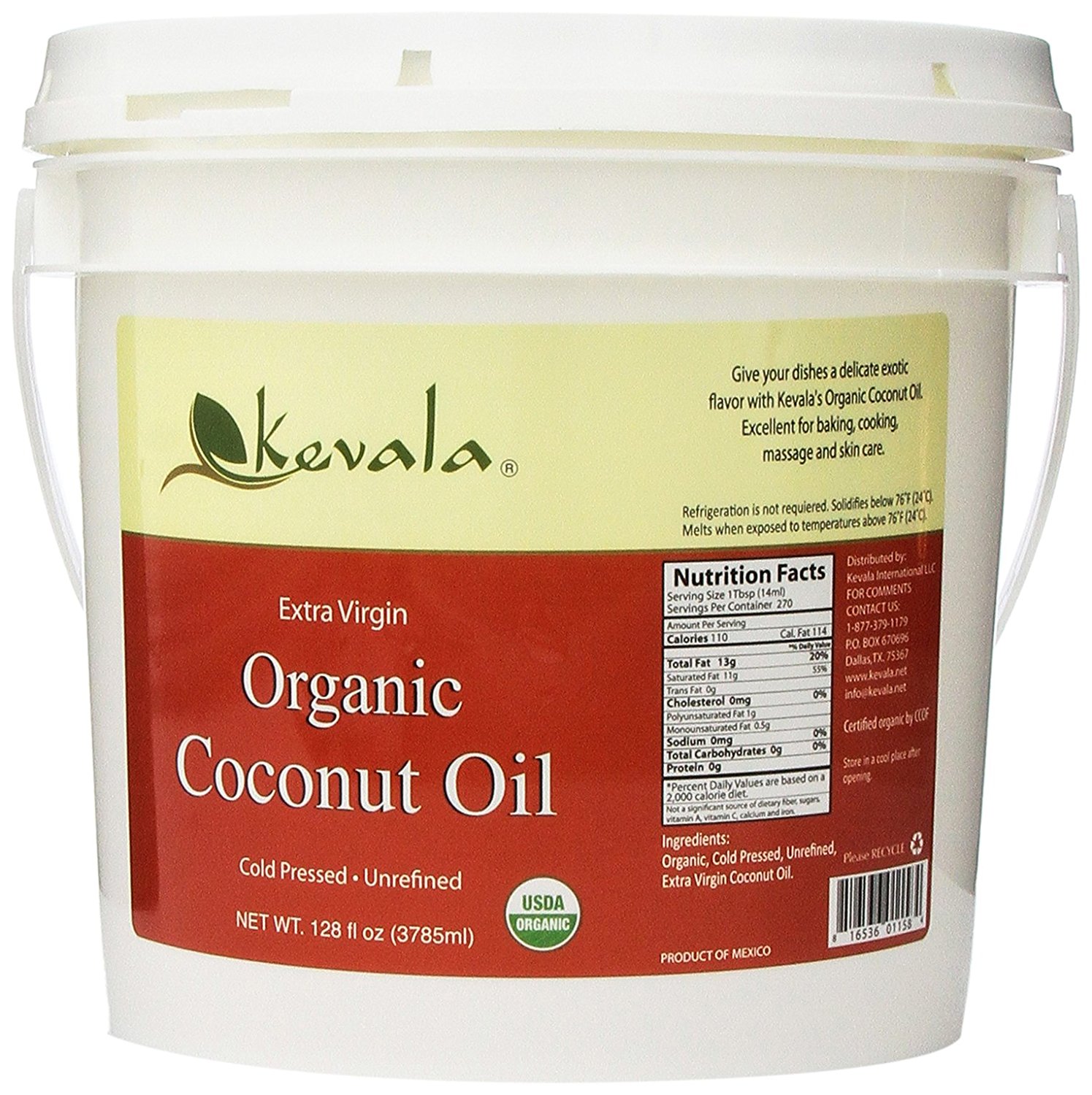 Kevala ORGANIC Extra Virgin Coconut Oil 8lb 1 Gallon