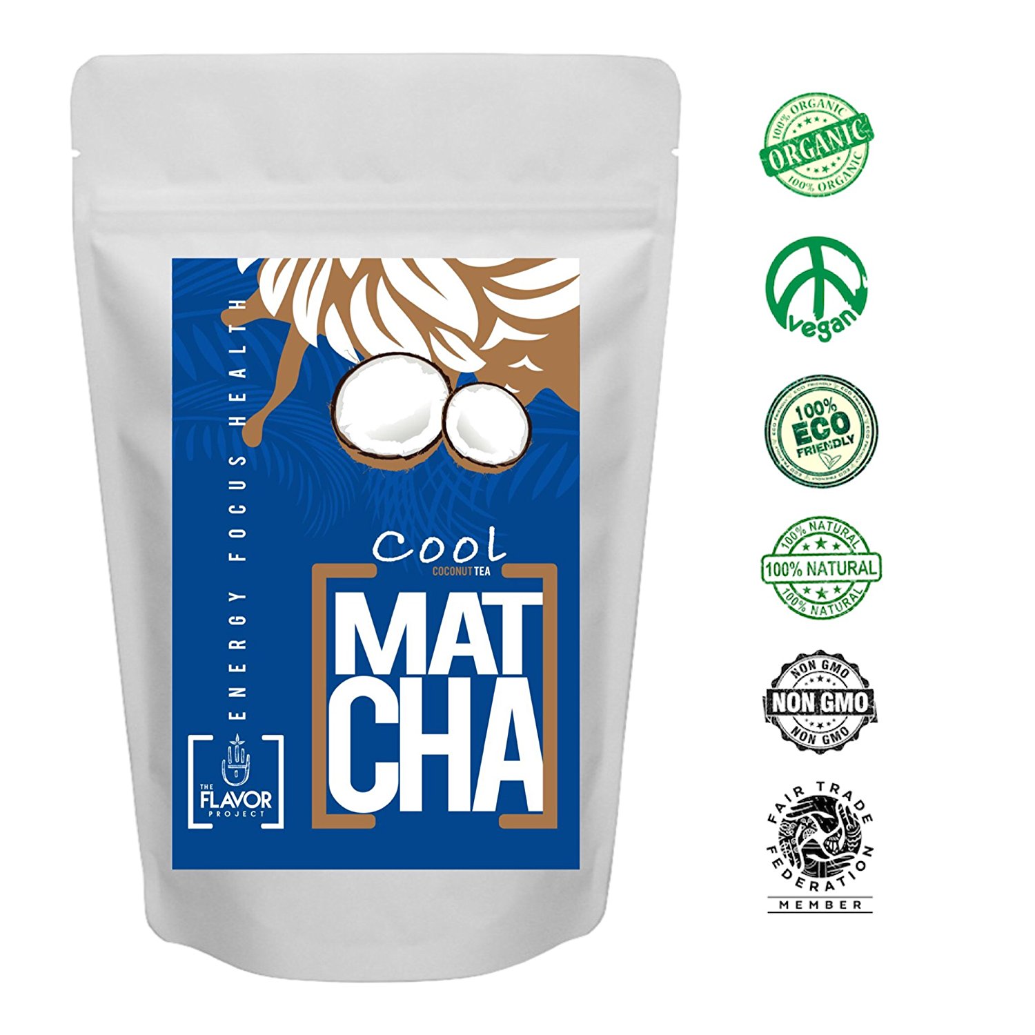 Flavor Project Coconut Organic Matcha Green Tea Powder - Naturally Flavored Instant Tea for Drinking