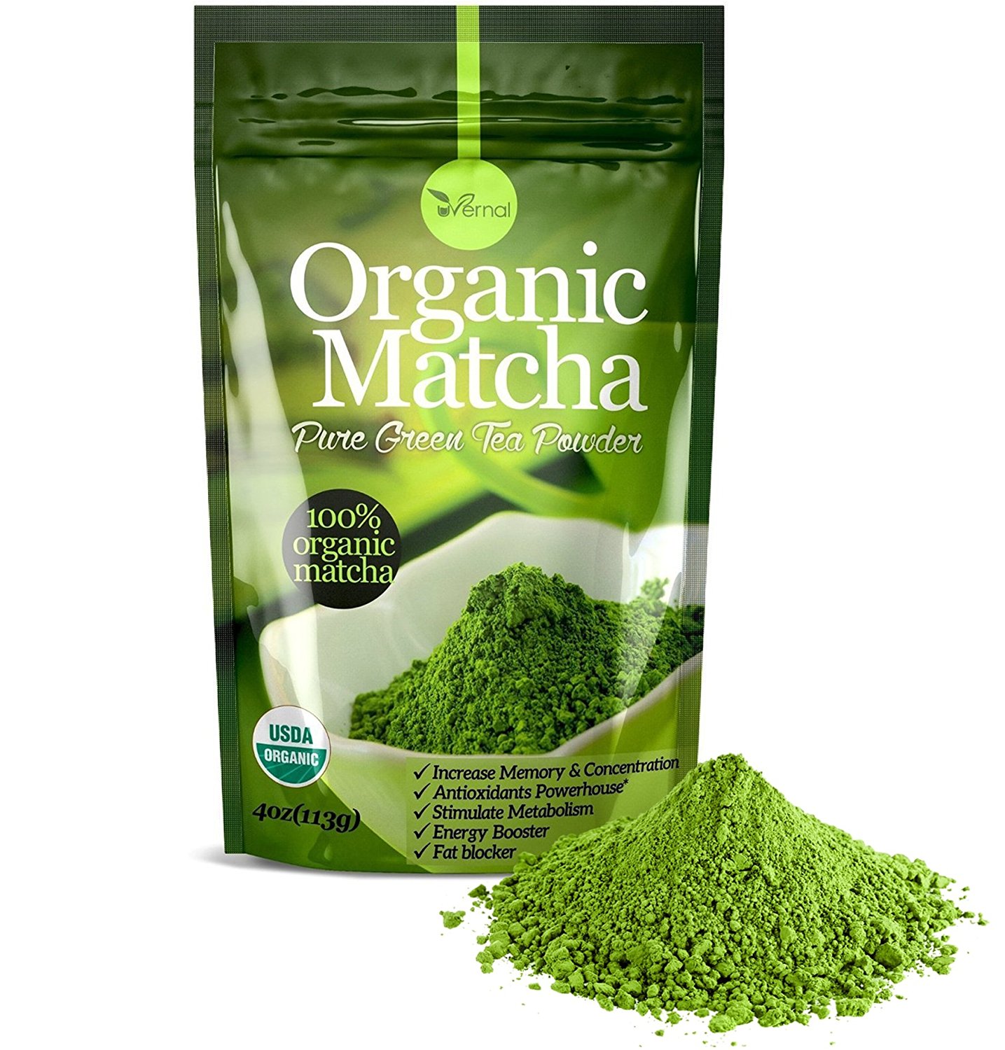 Organic Matcha Green Tea Powder - 100% Pure Matcha (No Sugar Added - Unsweetened Pure Green Tea - No Coloring Added Like Others) 4oz