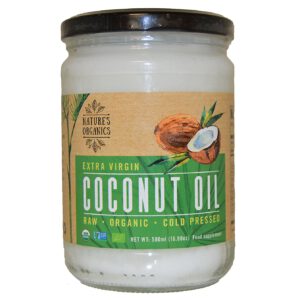 Nature's Organics Raw Organic Cold Pressed Extra Virgin Coconut Oil 500ML (16.90oz) glass jar