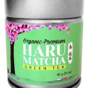 HARU MATCHA - 40g Tin (1.4oz) Japanese Organic Premium Ceremonial Grade Matcha Green Tea Powder - JAS Organic Certified - Ichibancha First Harvest